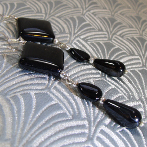 long semi-precious stone earrings, long semi-precious earrings, long drop handmade earrings  NM10