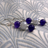 handmade semi-precious bead jewellery, grey purple earrings