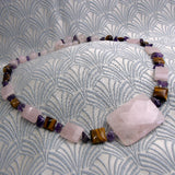 rose quartz necklace, pink semi-precious bead necklace