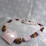 pink semi-precious stone necklace handmade from rose quartz