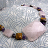 pink rose quartz necklace, beaded semi-precious stone jewellery