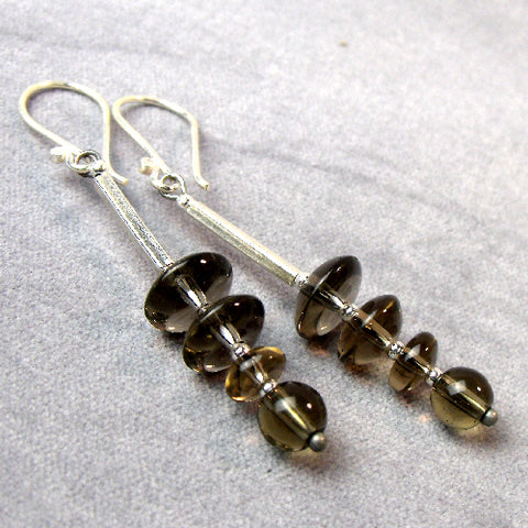 Long beaded semi-precious earrings, long drop handmade semi-precious stone earrings UK A2