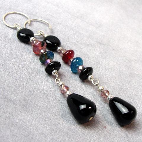 Long Semi-Precious Stone Earrings, long drop semi-precious bead earrings, long drop earrings  A4