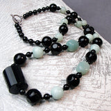 blue black beaded necklace, beaded semi-precious stone jewellery necklace