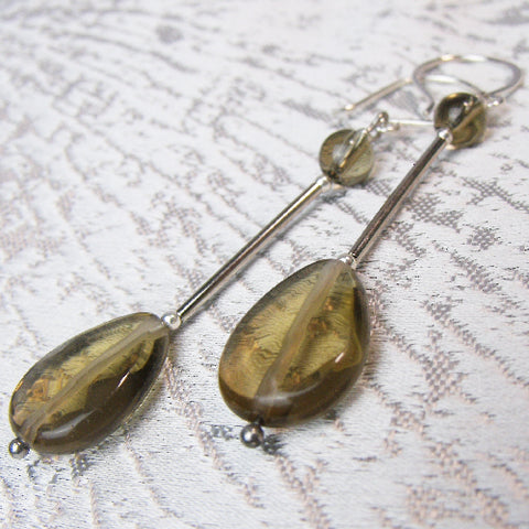Long Semi-Precious Stone Earrings Handmade UK, Long semi-precious bead earrings UK A6
