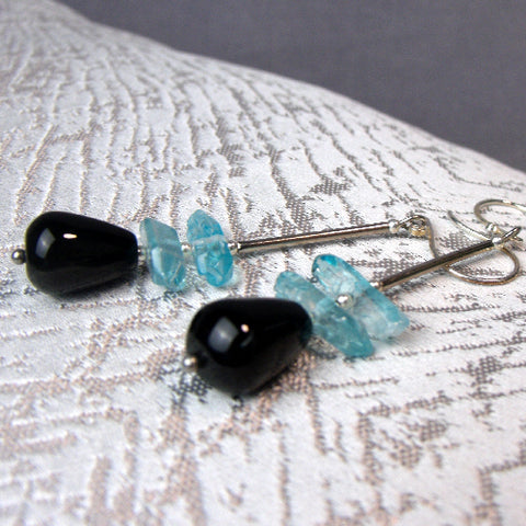 Long Drop Semi-Precious Stone Earrings, Long handmade semi-precious bead earrings UK  A7