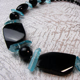 chunky black blue semi-precious bead necklace