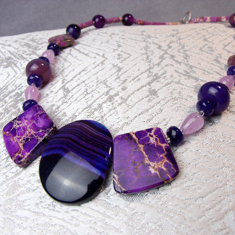 Short Chunky Necklace, Handmade Semi-precious Bead Necklace, Short Semi-Precious Stone Necklace A10