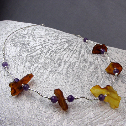 Sterling Silver Semi-precious Stone Necklace, handmade necklace A14