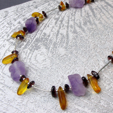 Sterling Silver & Semi-Precious Bead Necklace, handcrafted bead necklace A15