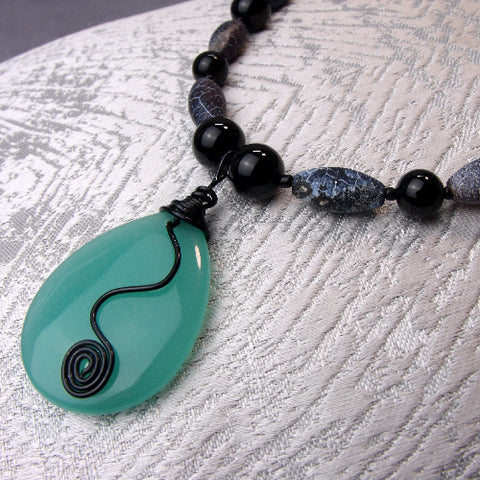Handmade Semi-Precious Bead Necklace,  unique bead necklace A17
