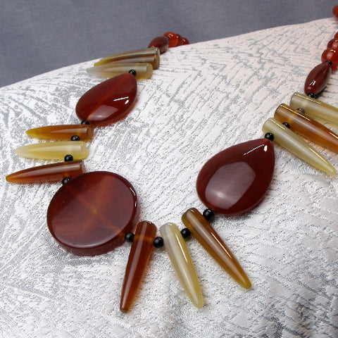 Long Semi-Precious Bead Statement Necklace, unique chunky necklace  A20