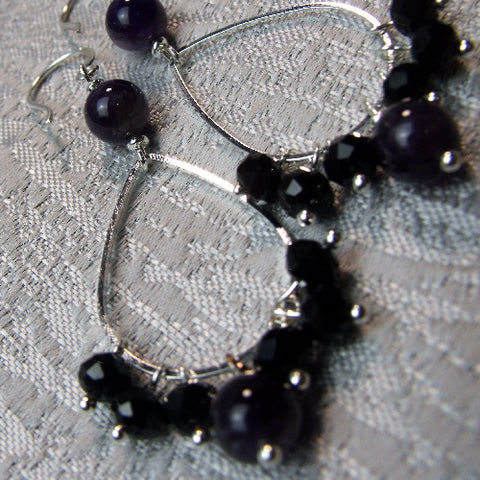 Semi-Precious Bead Hoop Earrings, Semi-Precious Earrings  A27