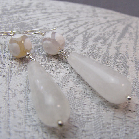 Long Semi-Precious Stone Earrings Handmade UK, Handmade Long Semi-Precious Bead Earrings A34