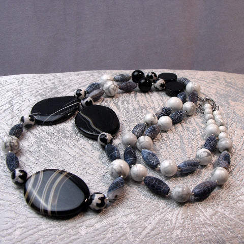 Long Semi-Precious Bead Statement Necklace, Chunky Bead Necklace A22
