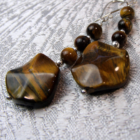 Long handcrafted Semi-Precious Bead Earrings, Long Semi-Precious Stone Earrings Handmade UK A36