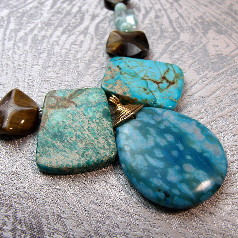 Semi-Precious Stone Necklace, Semi-Precious Bead Necklace UK, Handmade Chunky Necklace A24