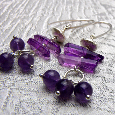 Long Semi-Precious Stone Earrings Handmade UK, Long Handmade Semi-Precious Bead Earrings A38