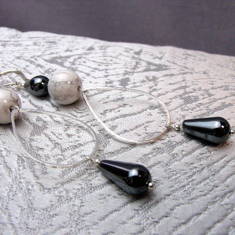 Long Handmade Semi-Precious Stone Earrings Handmade UK, Long Semi-precious Bead Earrings A40