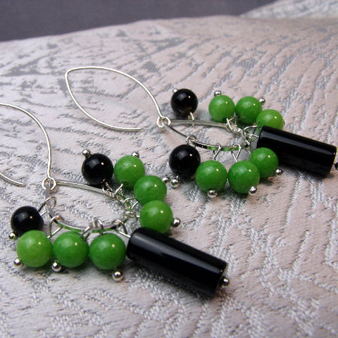 Handmade Long Semi-precious Bead Earrings, Long Semi-precious Stone Earrings A41