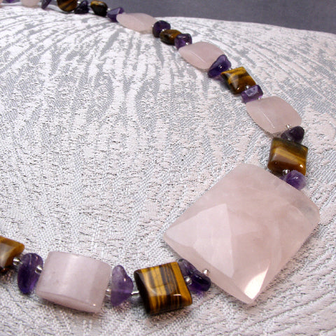 Semi-Precious Stone Necklace, Chunky Semi-Precious Bead Necklace, Chunky Bead Necklace A27