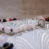 pink semi-precious beads, blue semi-precious beads