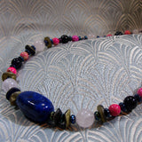 long pink blue handmade necklace