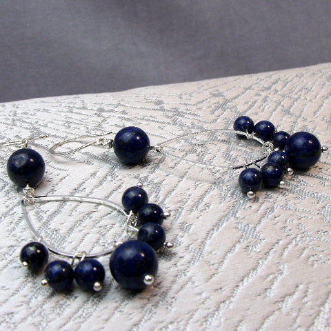 Long Teardrop Semi-precious bead statement earrings handmade UK A48