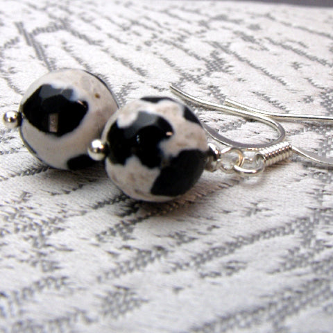 black white semi-precious bead earrings handmade UK A51