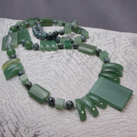 Long Semi-Precious Stone Statement Necklace, Chunky Handmade Necklace A33