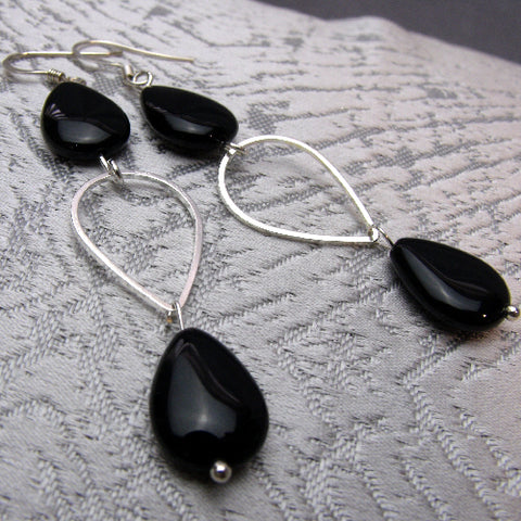 Long semi-precious stone earrings UK, long handmade semi-precious bead earrings A54