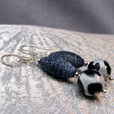 handmade black white semi-precious bead earrings, drop earrings