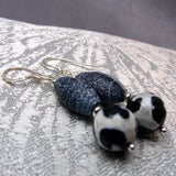 black white earrings handmade semi-precious beads