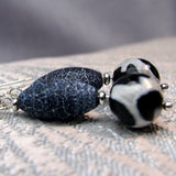 handmade semi-precious bead earrings black white, drop earrings