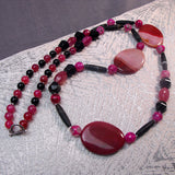 long black pink chunky bead necklace