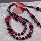 long handmade pink black chunky necklace design