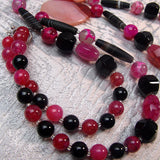 chunky black pink semi-precious stone beads