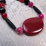 large chunky black pink semi-precious bead necklace