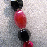 chunky pink agate, chunky black onyx beads