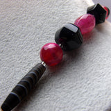 back pink long necklace handmade chunky beads