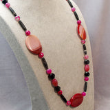 extra long black pink chunky semi-precious bead necklace handmade uk