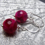 short drop pink semi-precious stone bead earrings