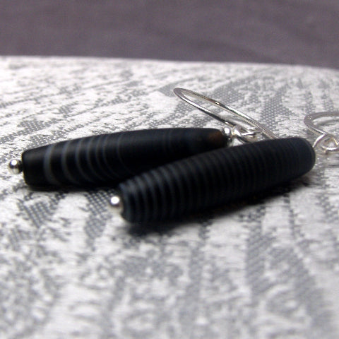 Black beaded earrings, semi-precious bead earrings, beaded semi-precious stone earrings, bead earrings A60