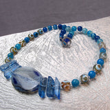 blue semi-precious stone chunky bead necklace handmade uk