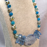 short chunky blue necklace handmade design