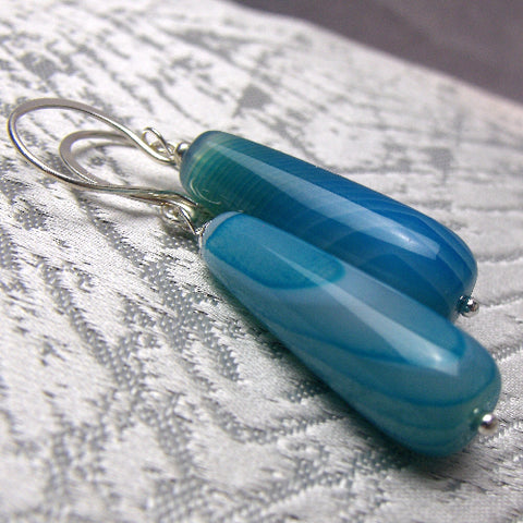 Long semi-precious stone earrings UK, long beaded earrings, long semi-precious bead earrings A61