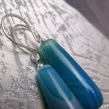 long blue bead earrings handmade uk