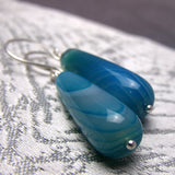 long drop semi-precious beaded blue earrings