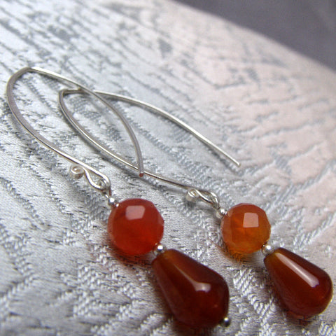 Long drop semi-precious bead earrings, long semi-precious stone earrings, long earrings A62
