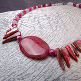 handmade short semi-precious pink bead necklace